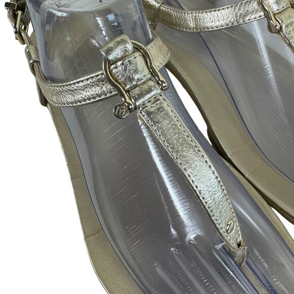 Sperry Top Sider Gold Buckled Ankle Strap Flat Flips Flop Sandals Size 9.5 - Picture 2 of 9